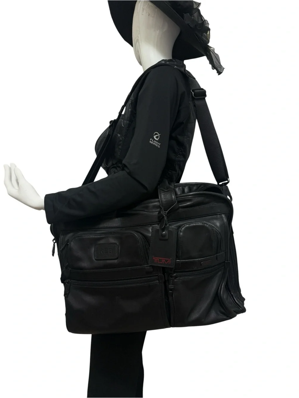 Tumi Black Leather Laptop Briefcase with Shoulder Strap